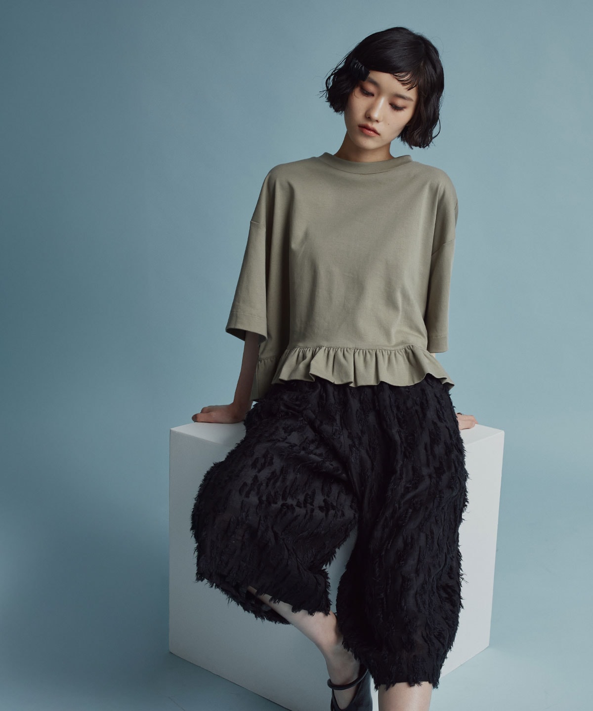 コットンハーフスリーブフリルTシャツ | トップス,カットソー | W:Huku