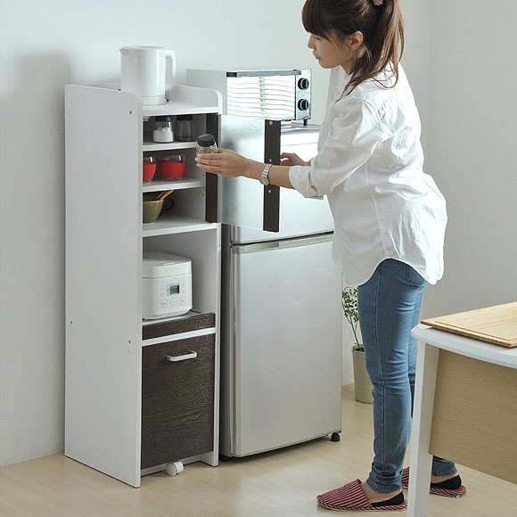 スライド付きシンプル食器棚 SIM W30×H120 シンプルで必要な機能を備えたレンジ収納