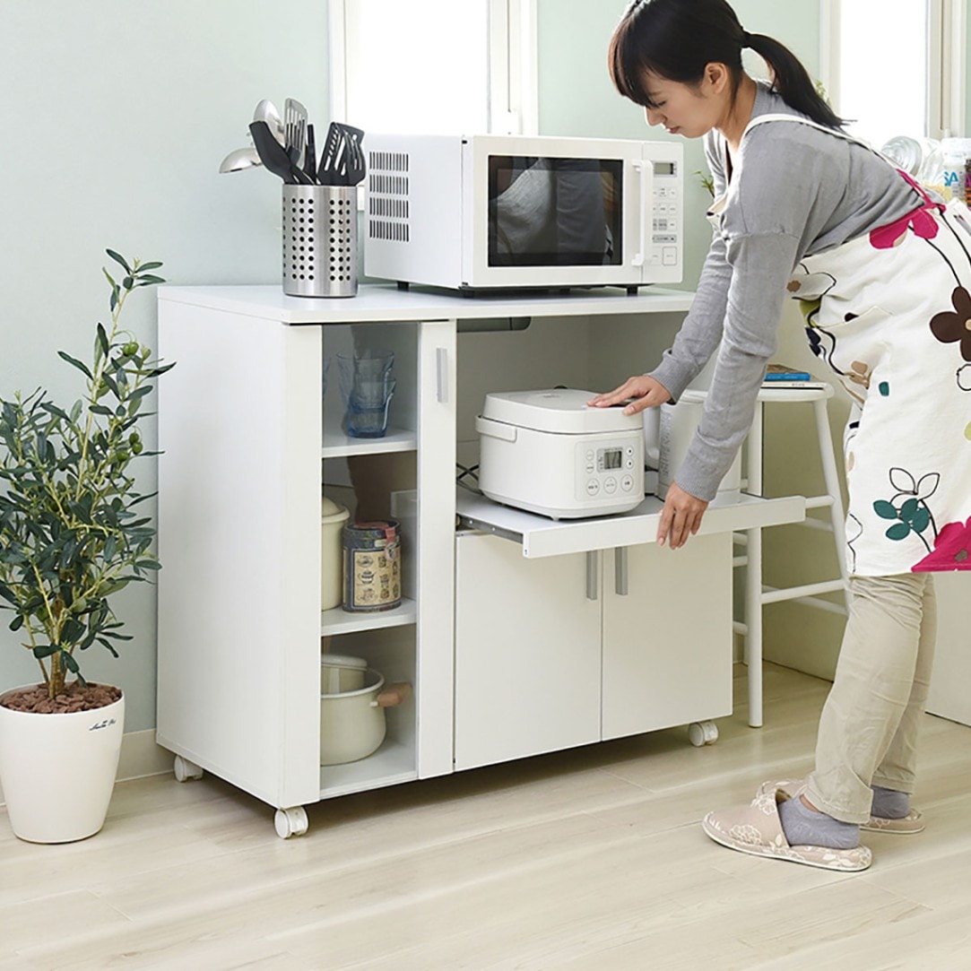シンプルカウンター食器棚 幅 90 高さ 80 ごちゃつきがちなキッチン周りをシンプルにすっきり収納できるキッチンカウンターラック ガラス扉付きで収納力もあり、キッチンをより快適な場所に