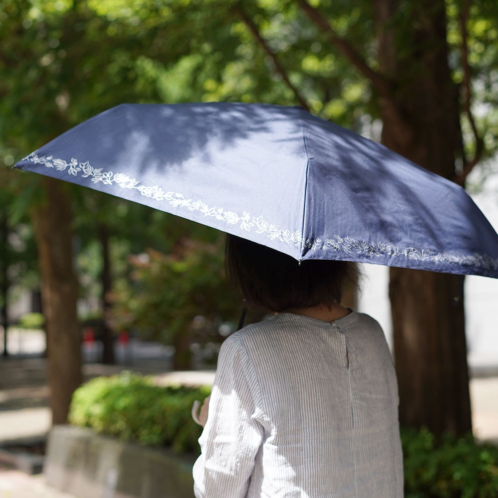 mabu 5本折りたたみ傘 軽くて折れにくいグラスファイバーの骨組みの傘 日傘としても兼用できて、紺地に小さなプリントデザイン
