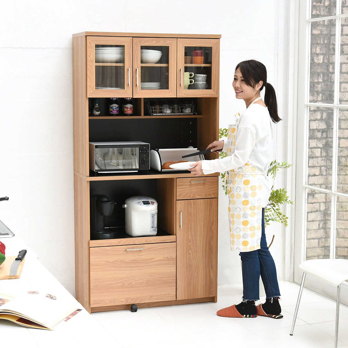 kibaco | 北欧レンジラック食器棚ワイドW90×H180 シンプルで必要な機能 