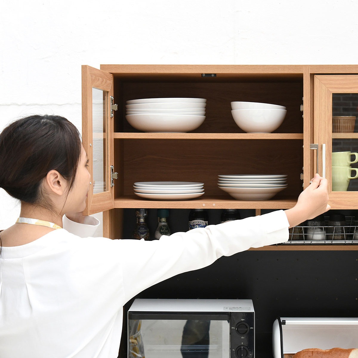 kibaco | 北欧レンジラック食器棚ワイドW90×H180 シンプルで必要な機能 