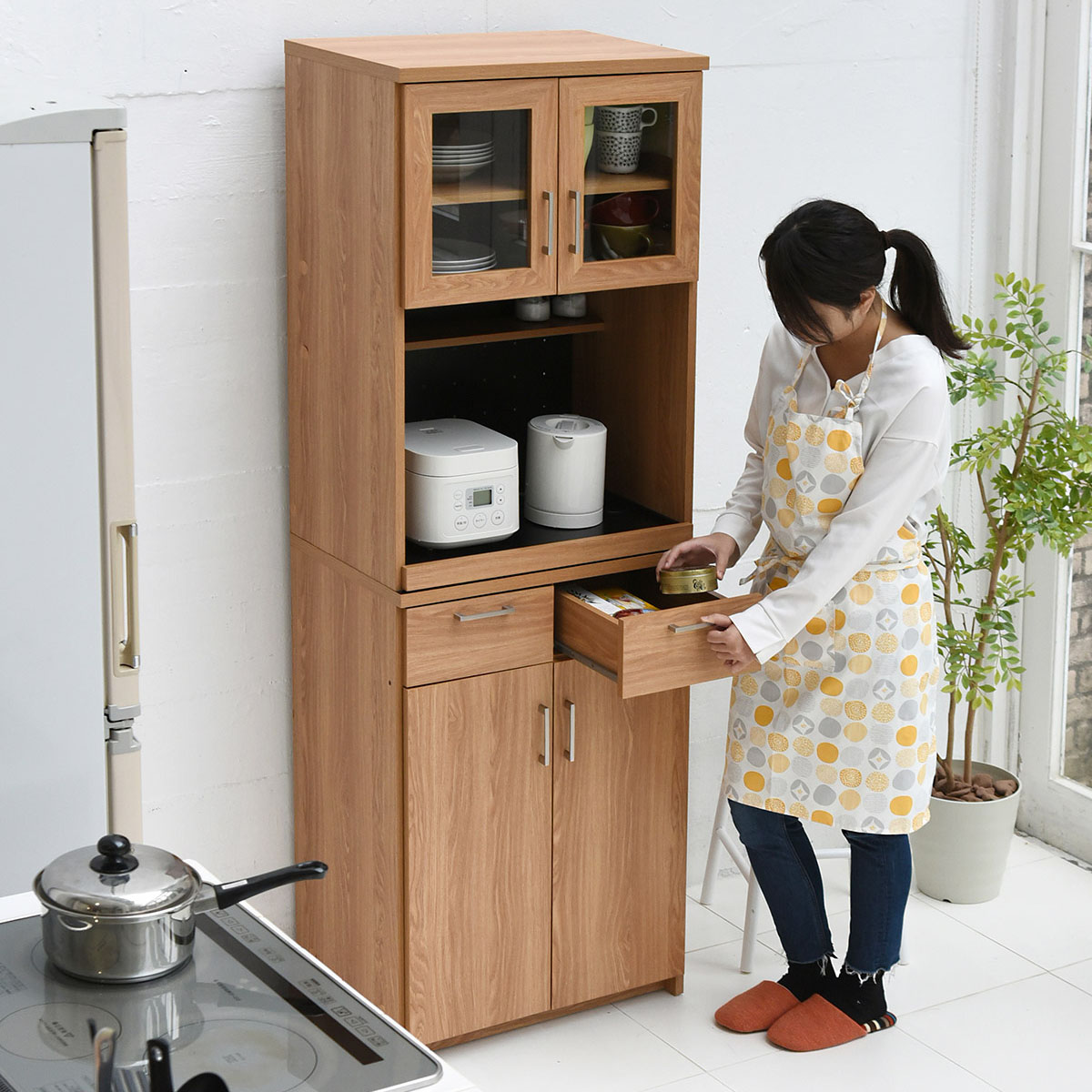 kibaco | 北欧レンジラック食器棚 W60×H180 シンプルで必要な機能を