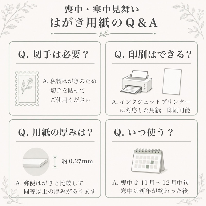 白百合 20枚 喪中はがき 用紙 私製はがき 清楚で凛とした絵柄 少量 寒中見舞い 弔事 法要 挨拶状 ハガキ