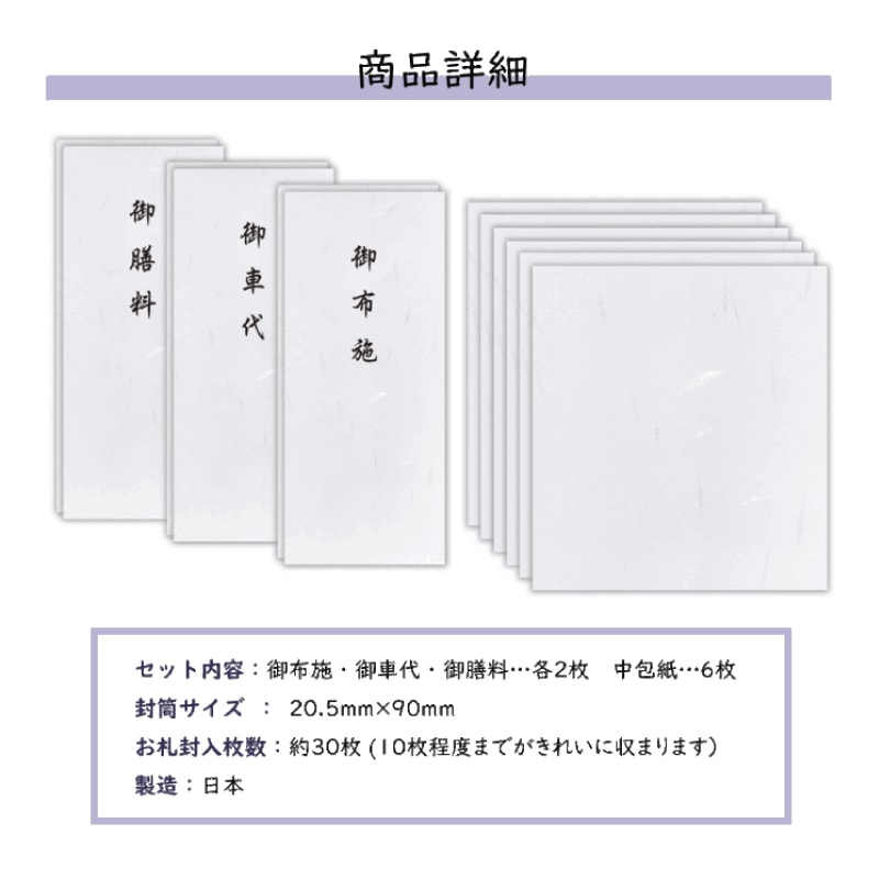 弔事葬祭 金封 封筒用紙 中包紙付きセット 白大礼紙 長形4号サイズ