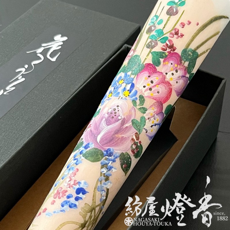 越後花ろうそく『灯りの花束【薔薇と小花・オレンジ系/20cm(5丁)/1本入