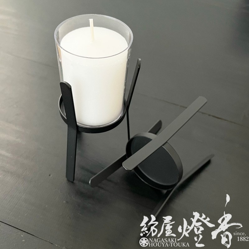 燭台 燭台/仏事具『カップローソク用燭台【三脚燭台/ブラック】紙箱