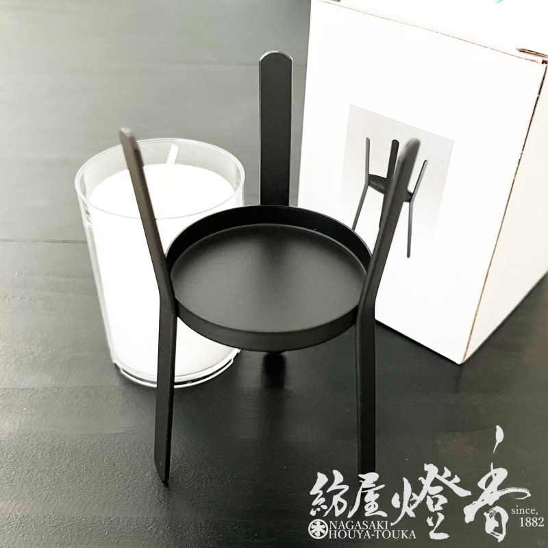 伝統工芸品 三脚燭台 大 燭台/仏事具『カップローソク用燭台【三脚燭台/ブラック】紙箱