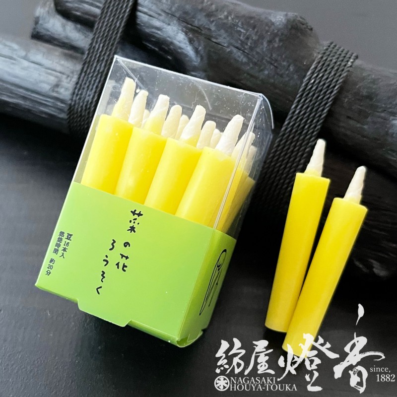 和蝋燭『幸せの黄色い和蝋燭【菜の花ろうそく・豆/棒型/16本入】プラ