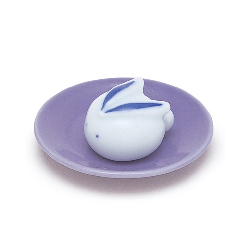 日本香堂の香器『香立【丸うさぎ [青]】有田焼』香皿付ステッィク用