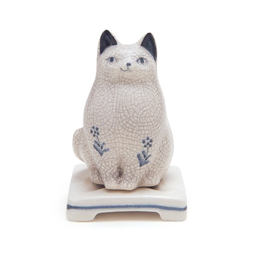 日本香堂の香器『香炉【ねこ香炉】墨貫入』ステッィク/コーン用