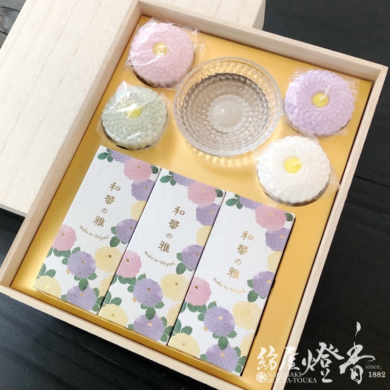 ご贈答/進物『【和華の雅(わかのみやび)】線香/蝋燭セット桐箱入[少煙