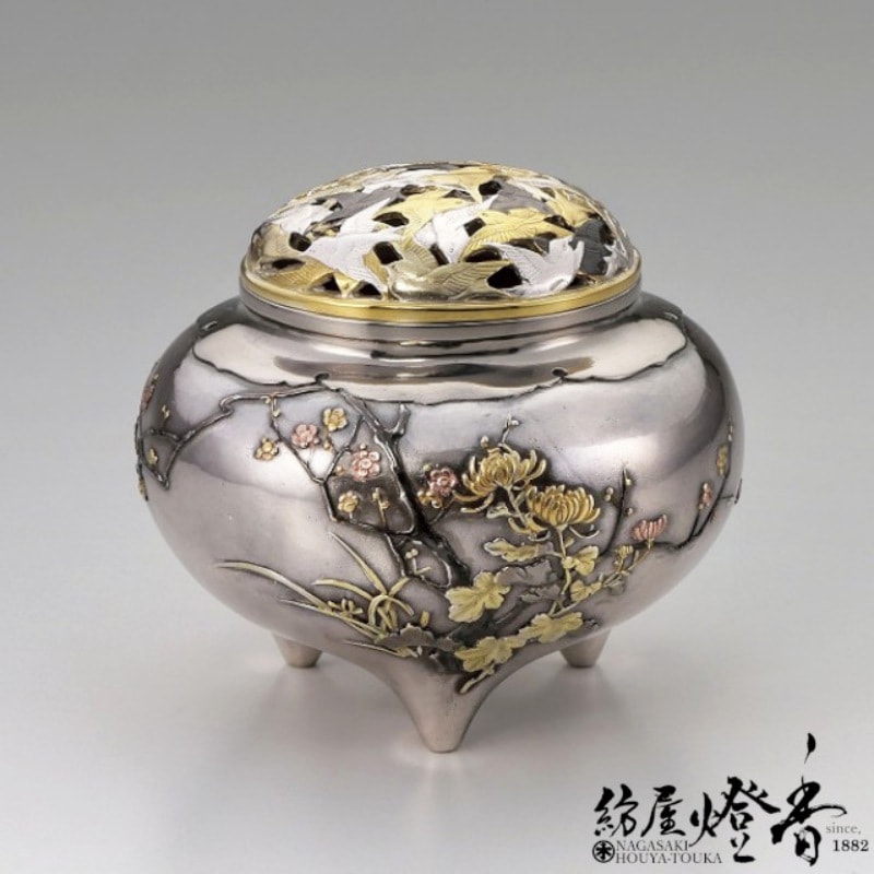 香炉/香器『高岡銅器【四君子香炉】銀製/津雪作』竹中銅器 | 取扱い