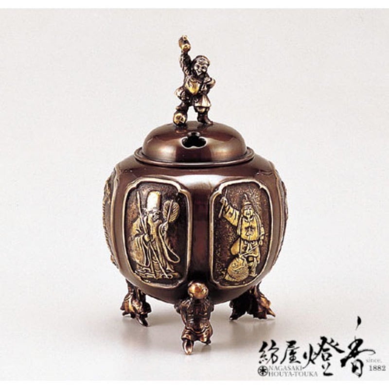香炉/香器『高岡銅器【七福神六面間取香炉/漆びきメッキ】銅製