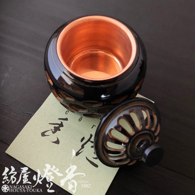 銅 細工 香炉 梅蘭竹菊薫香炉 茶道具香道具 装飾品 工芸品 置物 香炉/香器『高岡銅器【亀甲透香炉-KIKOUSUKEKOURO-/古手色】銅製・正晴