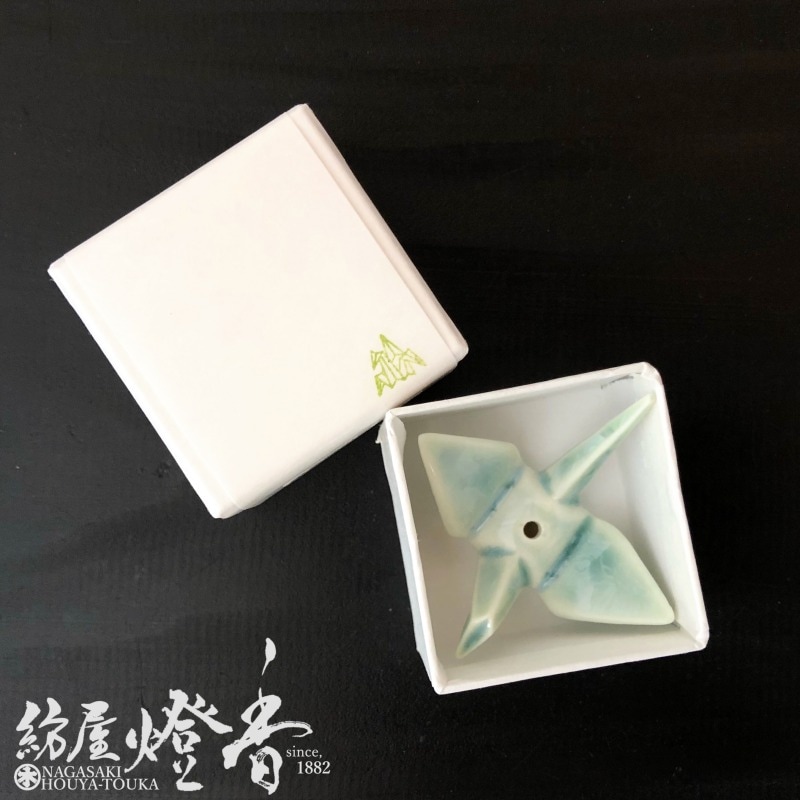 陶磁器『香立【京華釉折鶴・翠-MIDORI-】陶製・スティック用[京焼