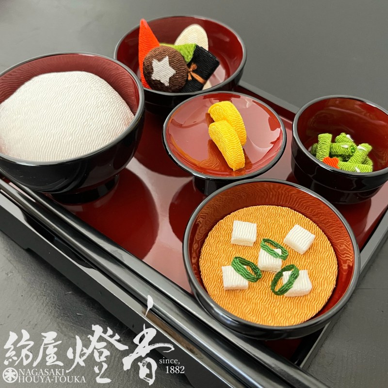 仏事具/ちりめん細工『手間いらず仏膳【ちりめん・京の御膳[みやび