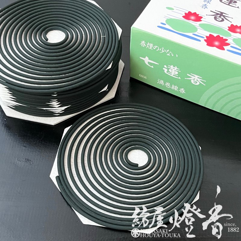 渦巻線香『香煙の少ない【七蓮香(ひちれんこう)[つり糸なし]】14巻紙箱