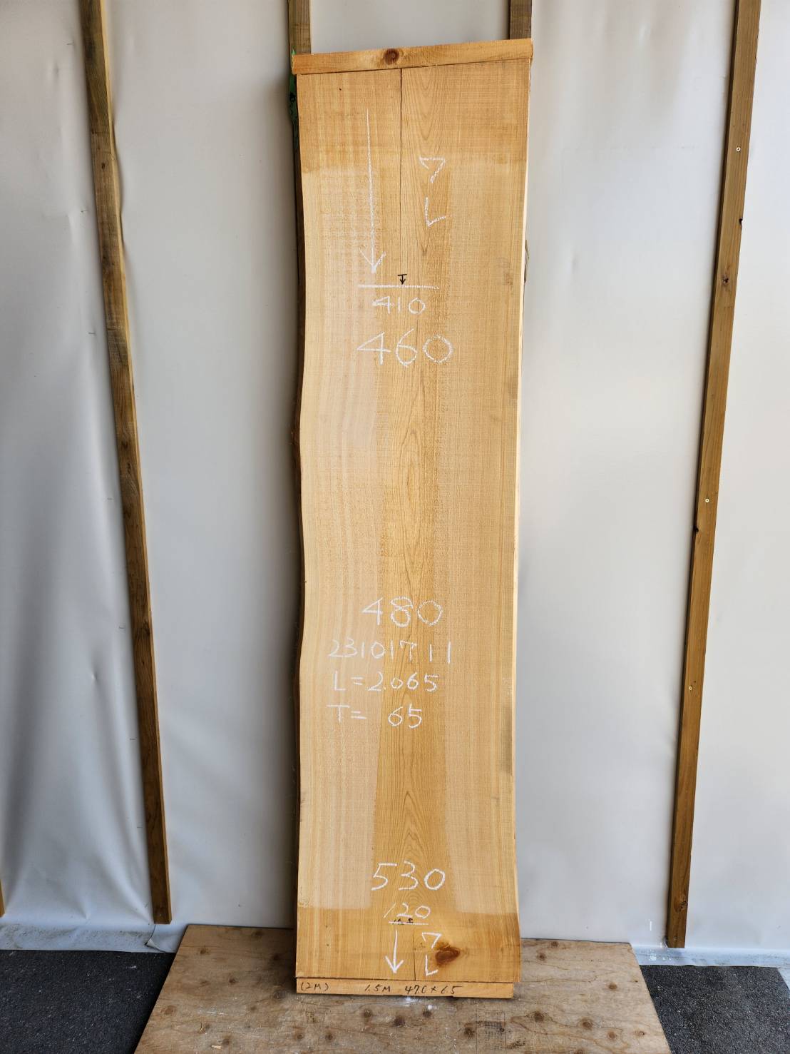 机 テーブル カウンター 幅110cm ヒノキの集成材 桧 耳付き 一枚板 天板 カウンター テーブル 無垢 2065×65×480mm 品番