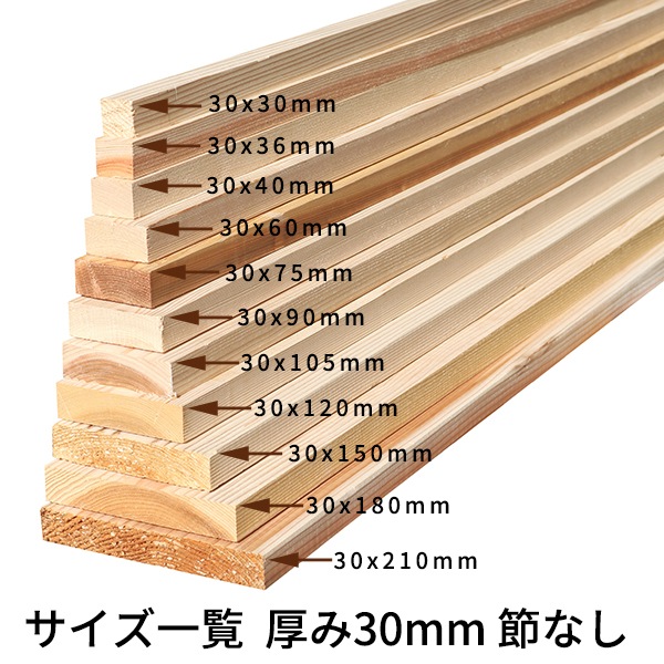 杉 角材 厚み30×幅60×長さ600mm 4本入り 節無し 無塗装 乾燥材