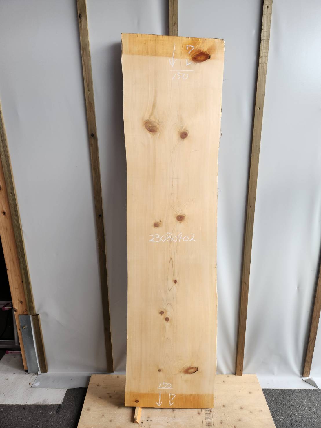 桧 耳付 一枚板 テーブル 天板 無垢 2190x65x440mm 品番23080402｜無垢
