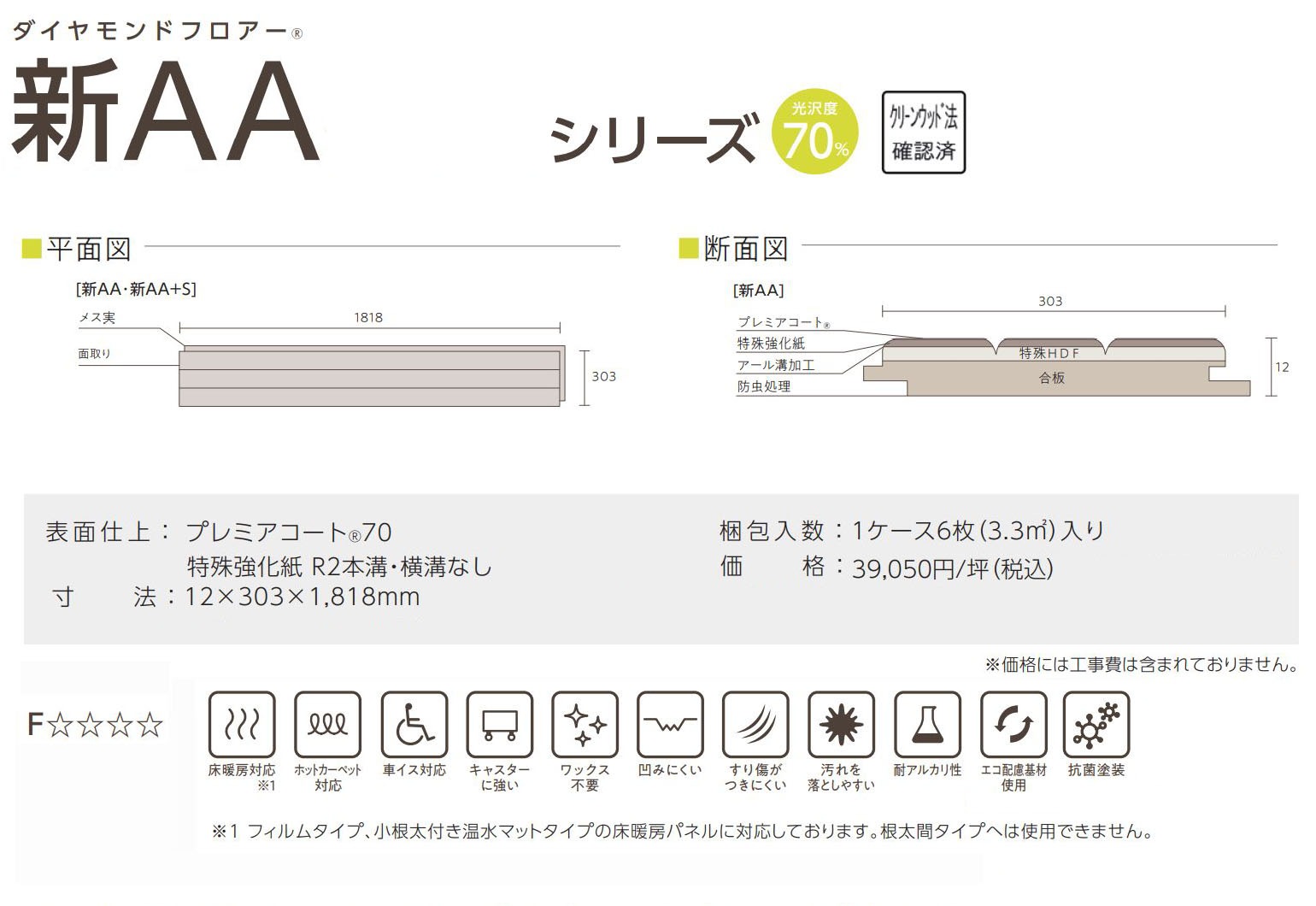 見積品【床材】 東洋テックス AA12（ライトチェリー） 1818×12×303mm