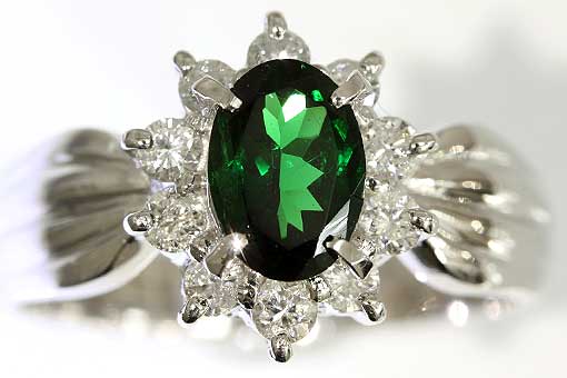 A14-ko091【グリーンガーネット&ダイヤ】Pt900リング