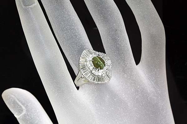 F49-17z0159【キャッツアイ2.08cts＆ダイヤ1.53cts】Pt900リング