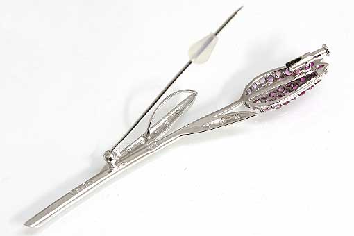 A506-18n0134【ダイヤ/ｻﾌｧｲｱ】ﾌK14チューリップデザインブローチ