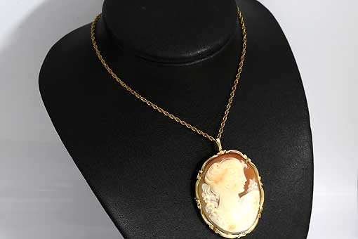 カメオブローチ新品K14 イタリア製 K14 貝カメオ ブローチ兼ペンダント