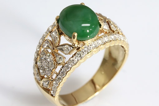 H5-25n0114【天然翡翠&ダイヤモンド】K18リング