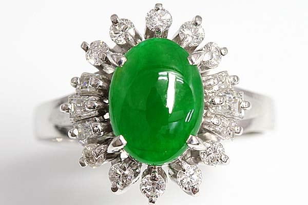 A326-14z0504【翡翠】ダイヤPt850セミアンティークリング