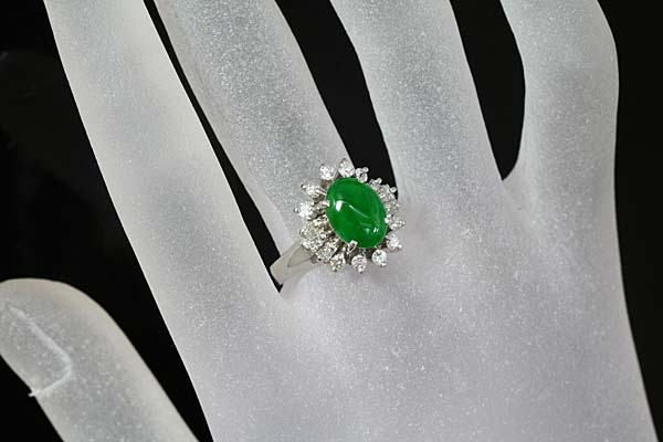 A326-14z0504【翡翠】ダイヤPt850セミアンティークリング
