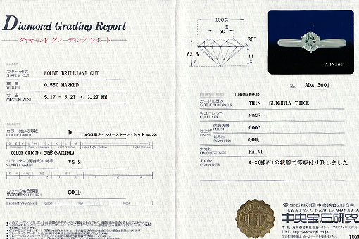 【12日まで値下げ】鑑定書有ダイヤモンドリング　0.303Ct/VVS2 約9号 d18【ダイヤモンド 0.55cts】Pt900リング