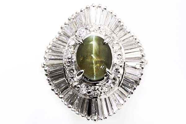 F49-17z0159【キャッツアイ2.08cts＆ダイヤ1.53cts】Pt900リング