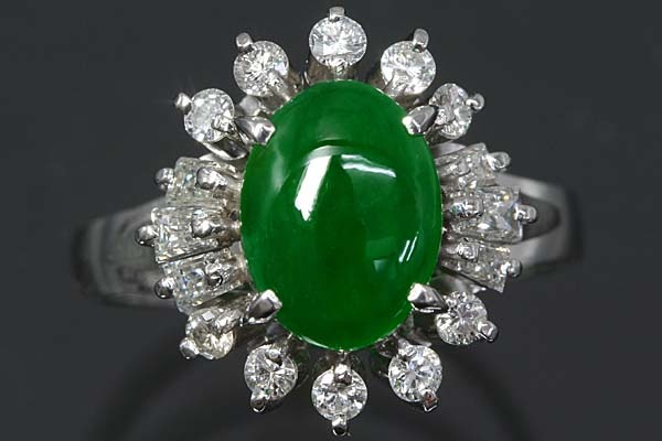 A326-14z0504【翡翠】ダイヤPt850セミアンティークリング