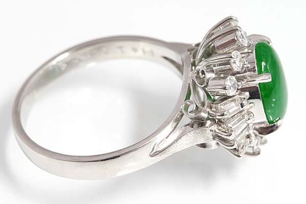 A326-14z0504【翡翠】ダイヤPt850セミアンティークリング