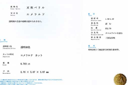 無処理　エメラルド コロンビア産無処理エメラルド(ノンオイル)0.24ct(GIA宝石鑑別