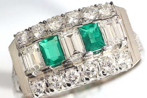 A584-25n0023【エメラルド&ダイヤ】セミアンティークPm900リング