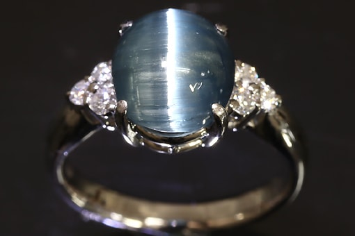 A573-22n0108【トルマリンキャッツアイ3.82cts】Pt900ダイヤ入りリング