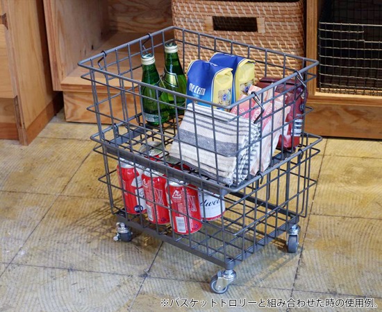 ワイヤーバスケット（15L）｜収納｜家具｜店舗｜キャスター付き｜無骨