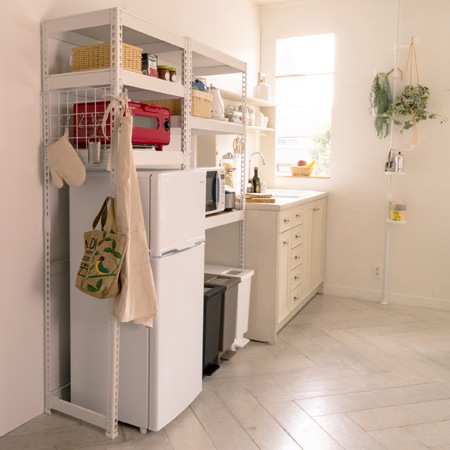 メタル＆ウッドラックシリーズ】ペール上・冷蔵庫上・ランドリー上