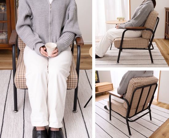 チェック柄 アーム付き1人掛けソファ ソファ 1人掛け 幅55cm チェック