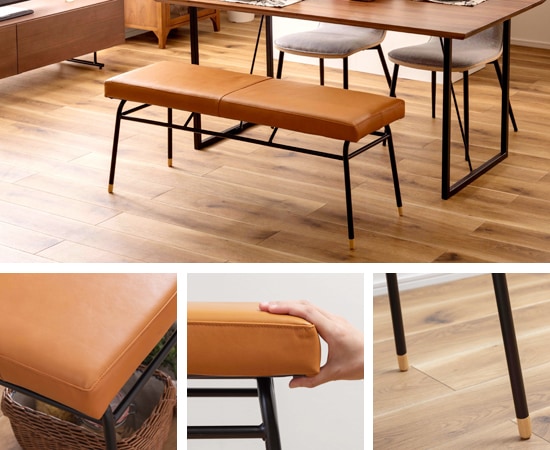 GUY】ベンチ｜ダイニングベンチ｜幅1180mm｜オフィスや店舗にも｜本革