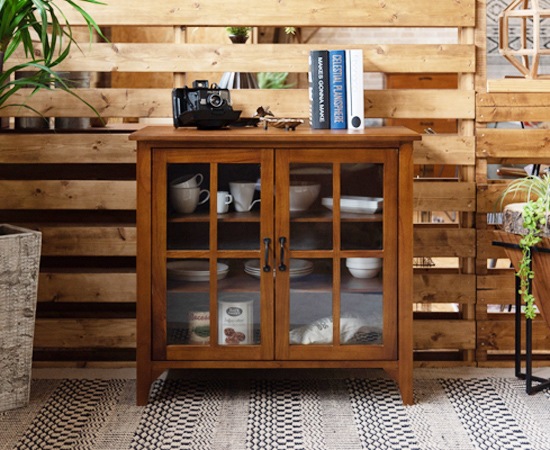 ティンバー キャビネットA｜PM-318｜ガラス扉｜収納家具｜棚｜食器棚