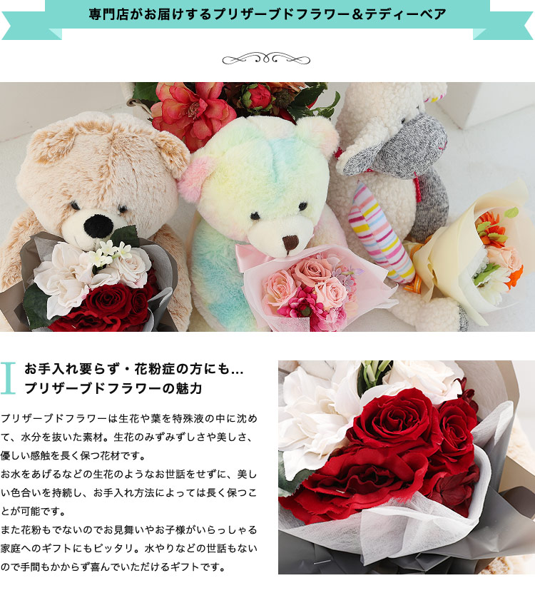 tedy-01】送料無料 テディーベア カーネーション入 プリザーブド