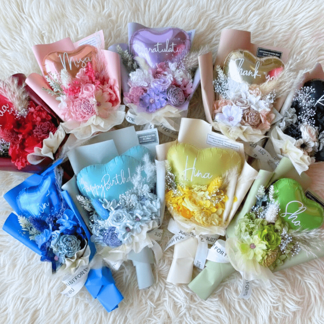 BL-104】ネーム入りバルーン付きプリザーブドフラワーブーケ