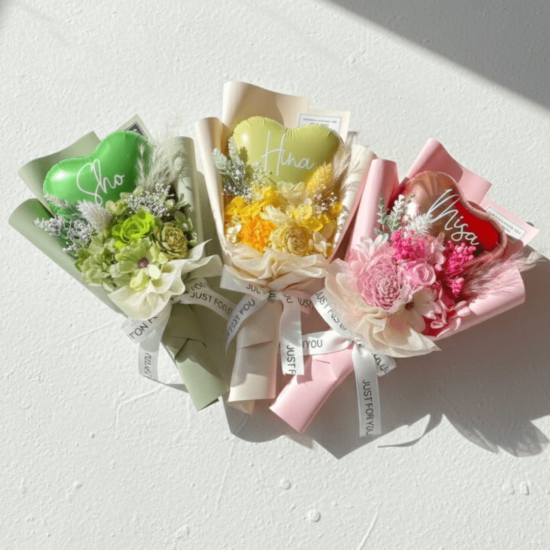 BL-104】ネーム入りバルーン付きプリザーブドフラワーブーケ