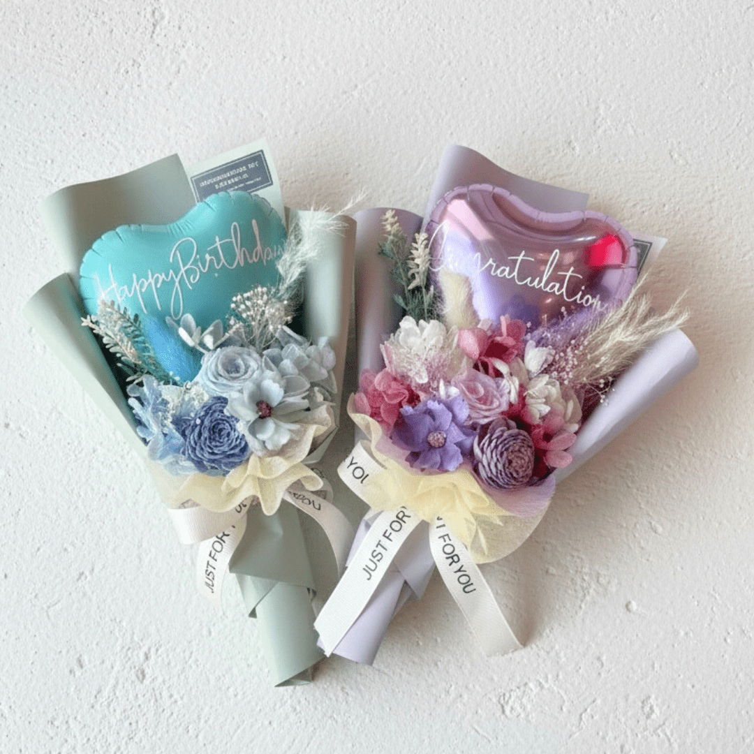 BL-104】ネーム入りバルーン付きプリザーブドフラワーブーケ