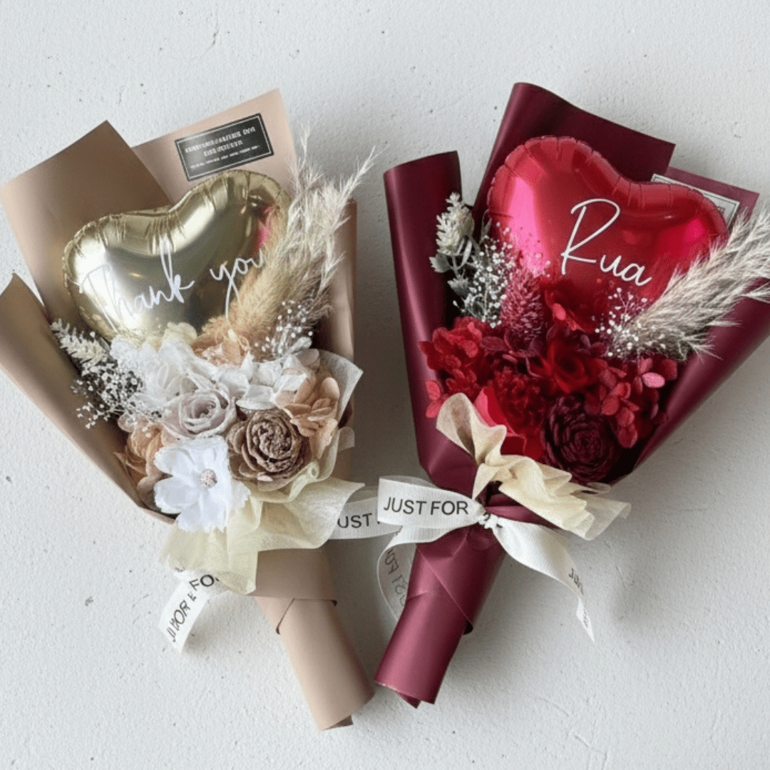 BL-104】ネーム入りバルーン付きプリザーブドフラワーブーケ